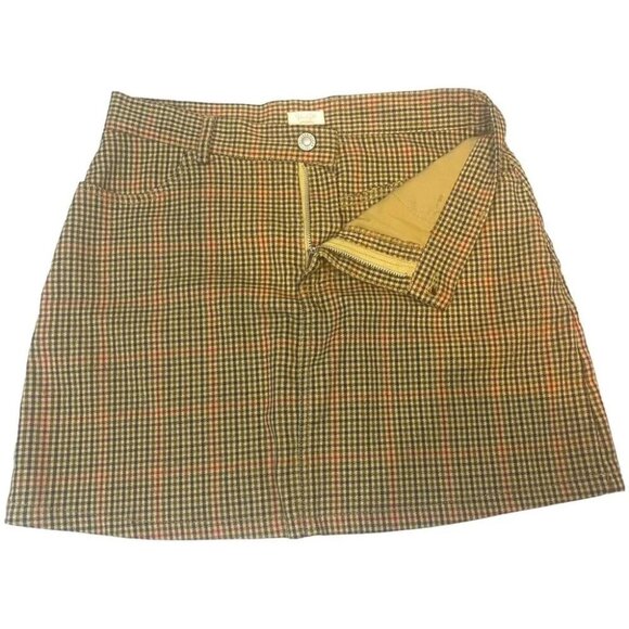 Brandy Melville California Y2K Preppy Neutral Brown Checkered Mini Skirt S - Picture 1 of 16